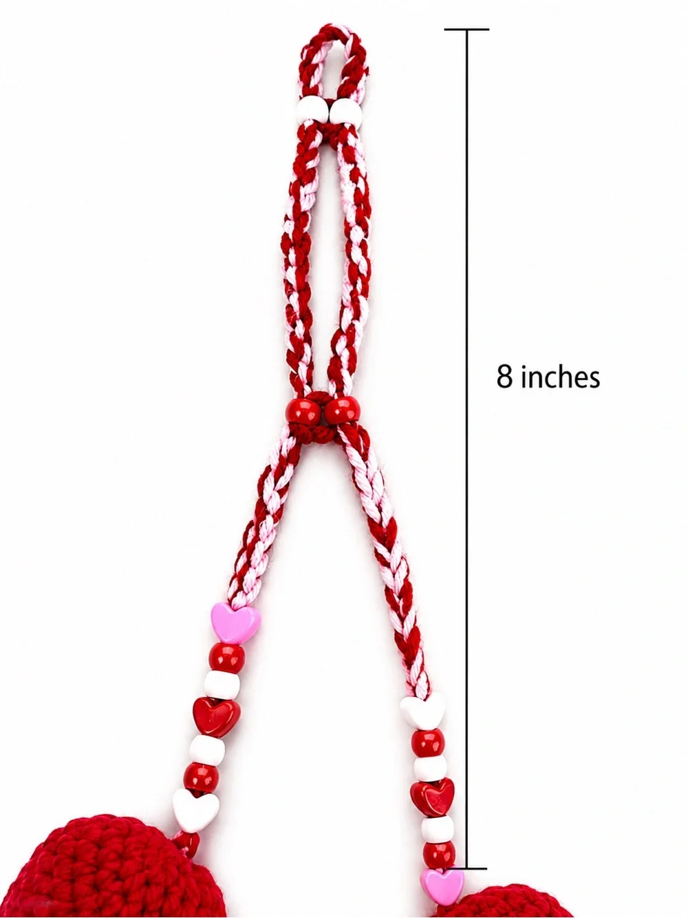 Red Crochet Heart Keychain with Pink Letter A Charm